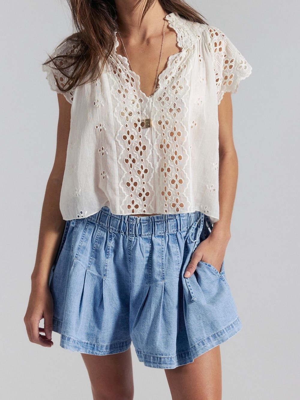 We the Free Croquet Shorties at Free People in Capri Blue, Size: XL